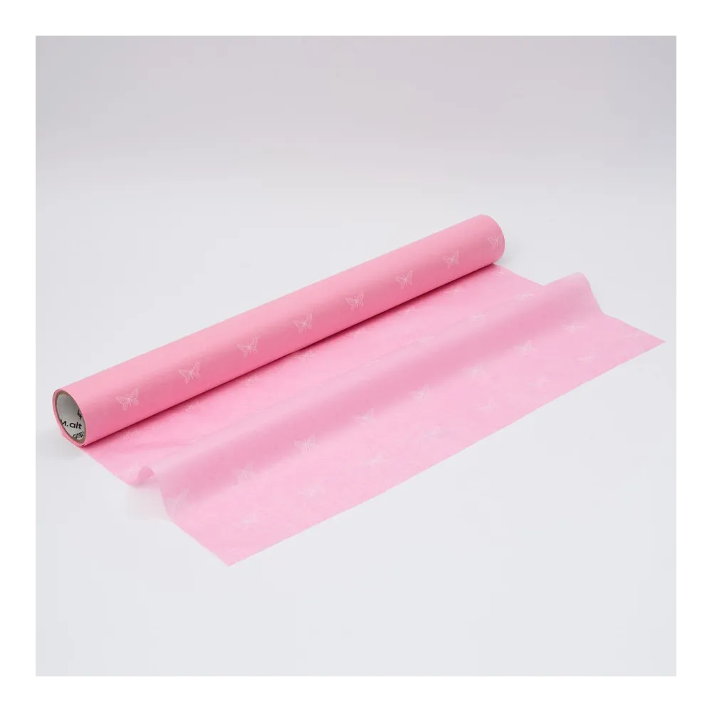 Бумага тишью в рулоне, цвет пастельный розовый, 500мм*10м, 17 г/м2, «Бабочки», цв.печати белый