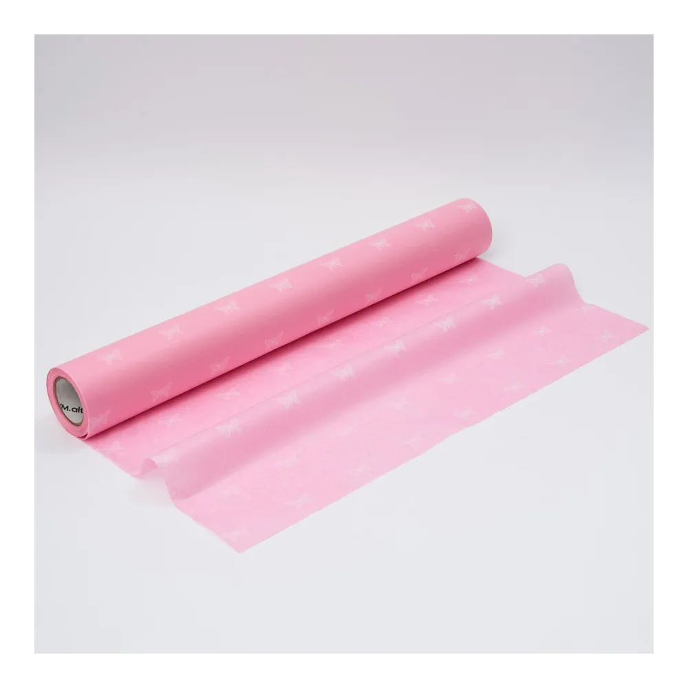 Бумага тишью в рулоне, цвет пастельный розовый, 500мм*50м, 17 г/м2, «Бабочки», цв.печати белый