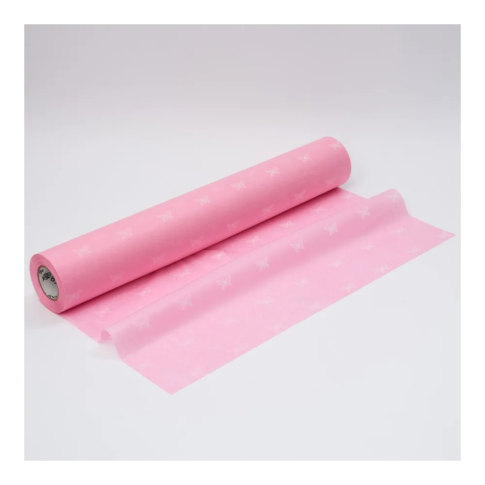 Бумага тишью в рулоне, цвет пастельный розовый, 500мм*100м, 17 г/м2, «Бабочки», цв.печати белый
