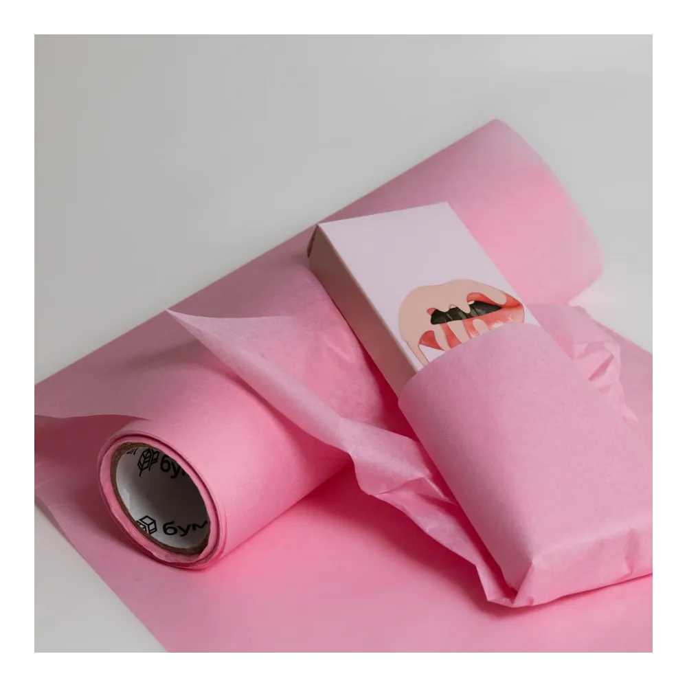 Бумага тишью в рулоне, цвет пастельный розовый, 500мм*10м, 17 г/м2