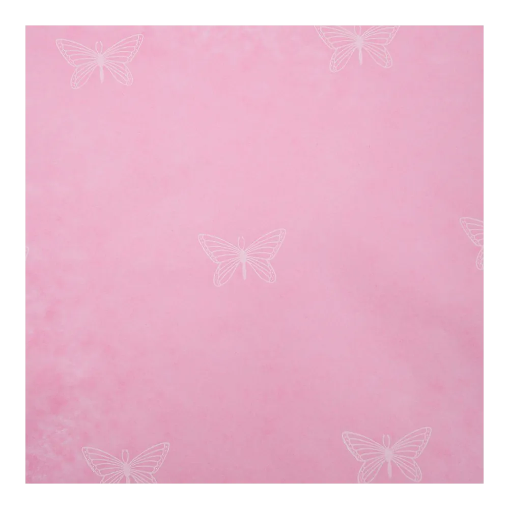 Бумага тишью в рулоне, цвет пастельный розовый, 500мм*50м, 17 г/м2, «Бабочки», цв.печати белый